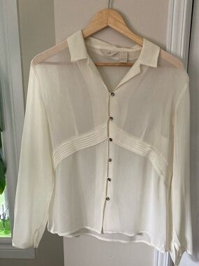 J.Jill Lightweight Cream Sheer Button-Up Blouse